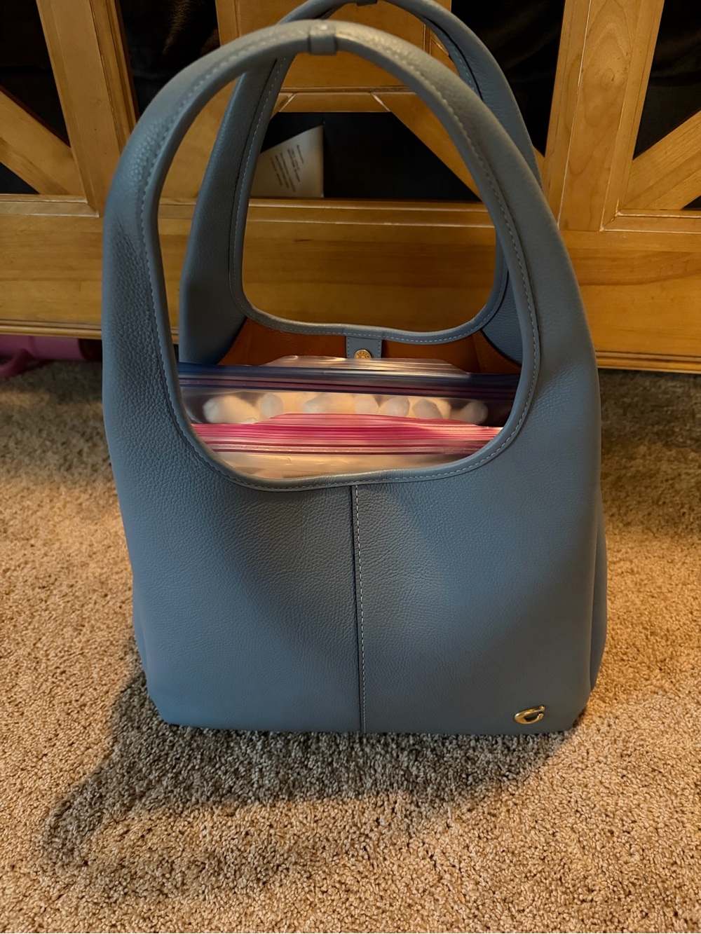 Coach Slate Blue Pebbled Leather Top-Handle Shoulder Bag
